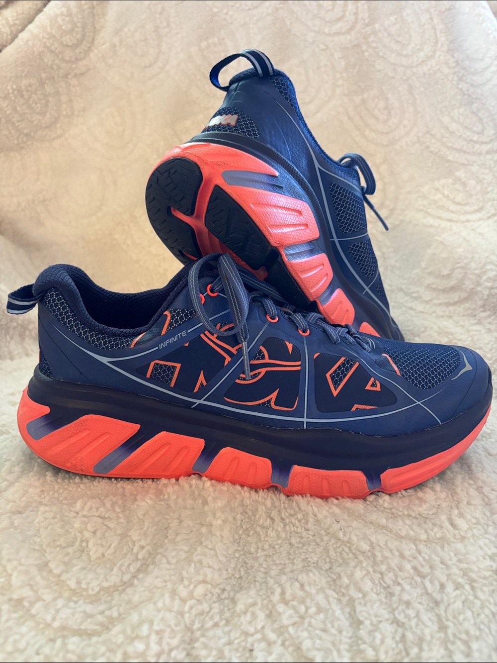 Hoka Women's Navy and Coral Sneakers Sz 10. Style name : Infinite